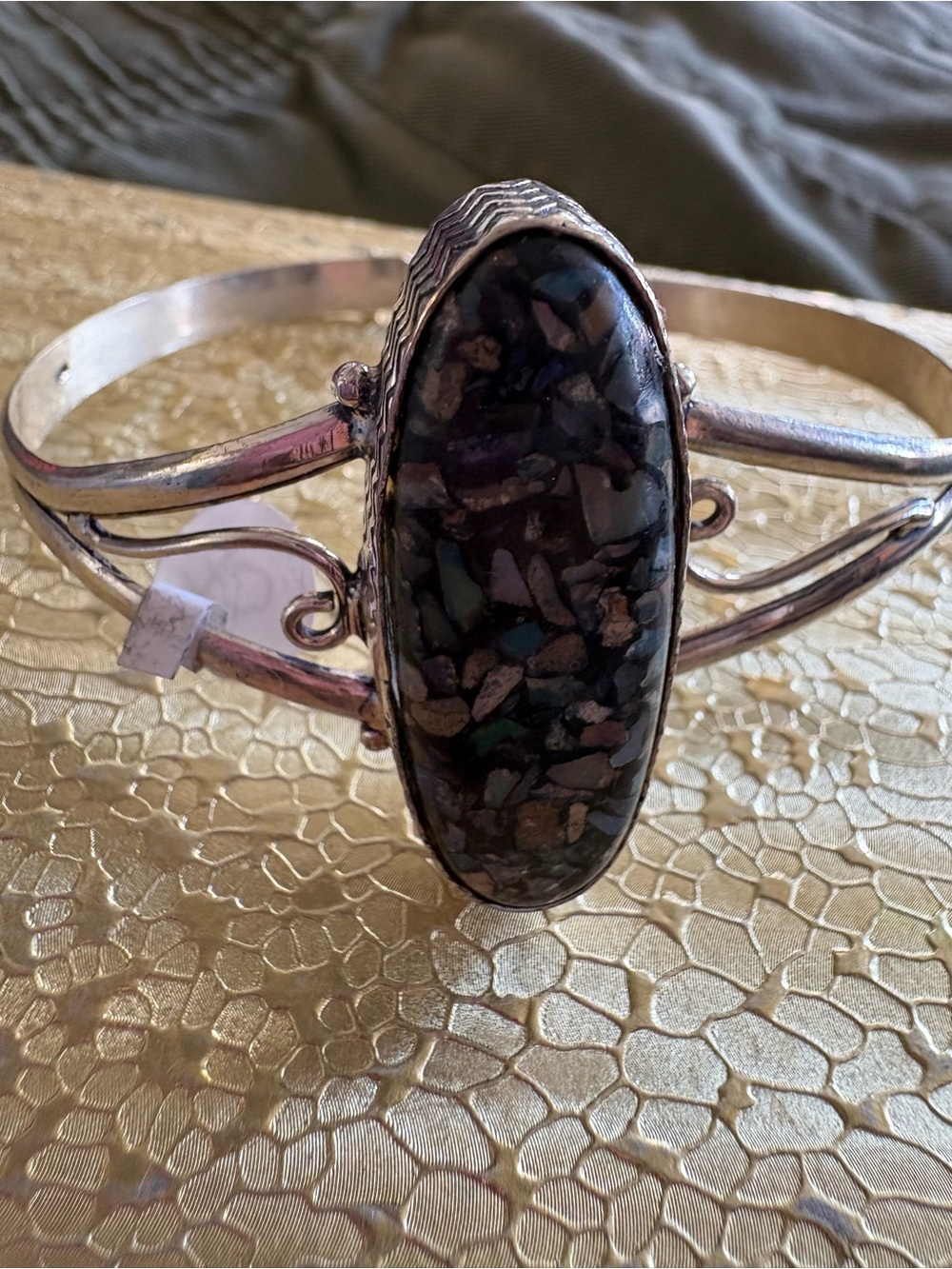 Sterling Silver Cuff Bracelet with multicolor  Stone Inlay